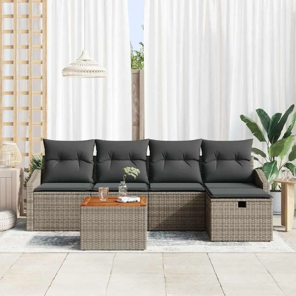 Garden Sofa Set Modern Grey Poly Rattan 6 Piece Outdoor Furniture