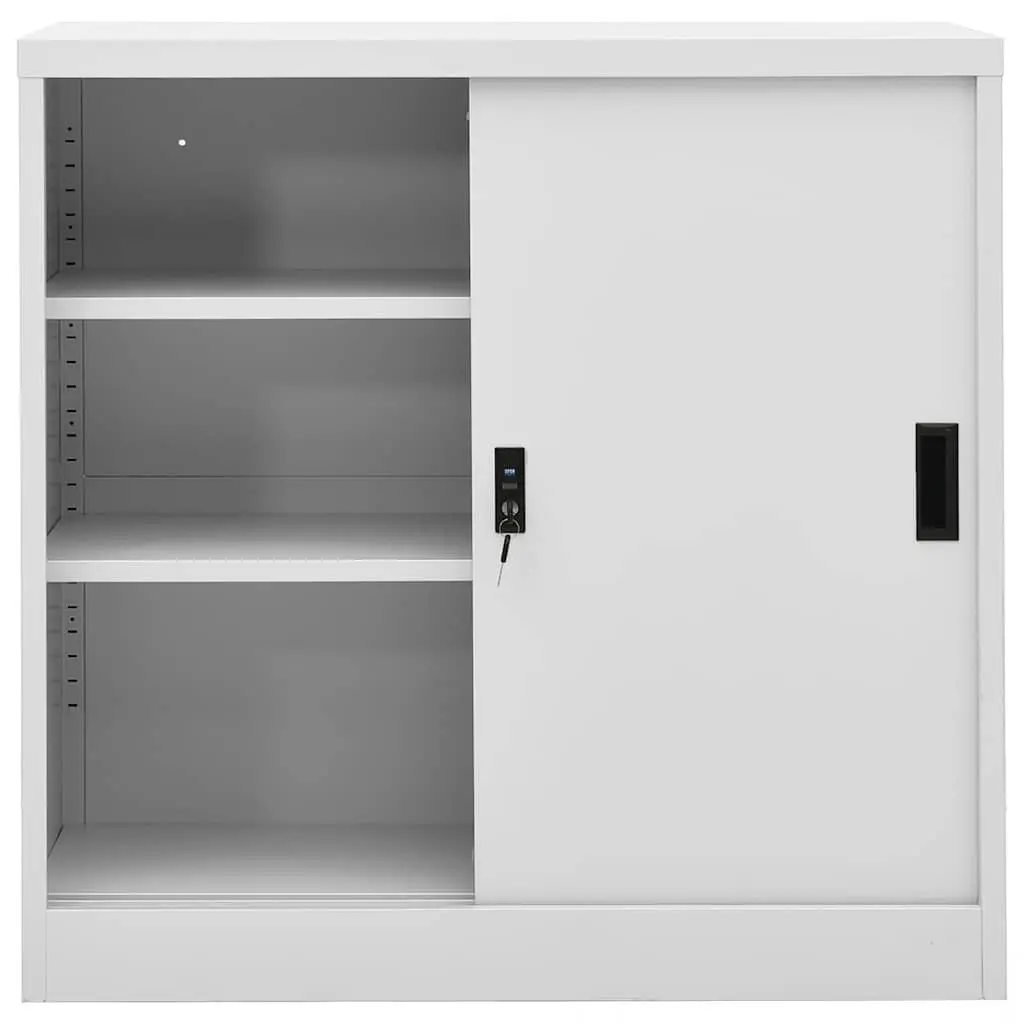 Office Storage Cabinet Sliding Door Light Grey Adjustable Shelves 90L x 40W x 90H cm