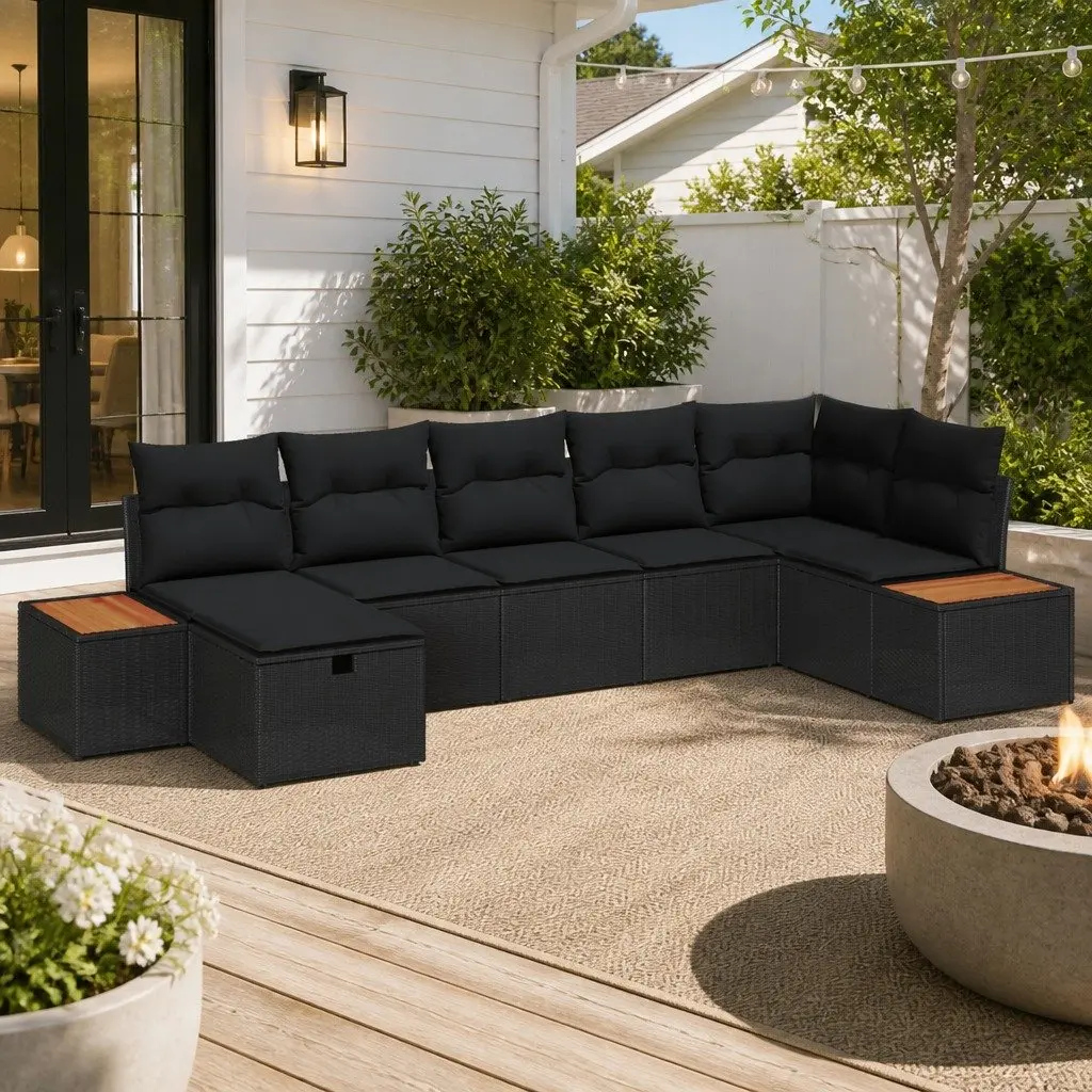 Garden Sofa Set 8 Pcs Modular Outdoor Lounge Furniture Black Poly Rattan Patio