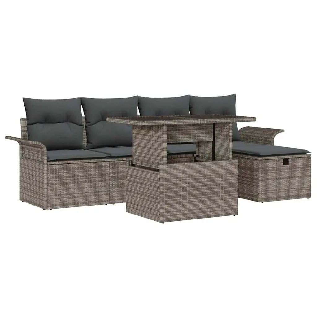 Modular Garden Sofa Set Grey 6 Piece Poly Rattan Outdoor Furniture with Cushions