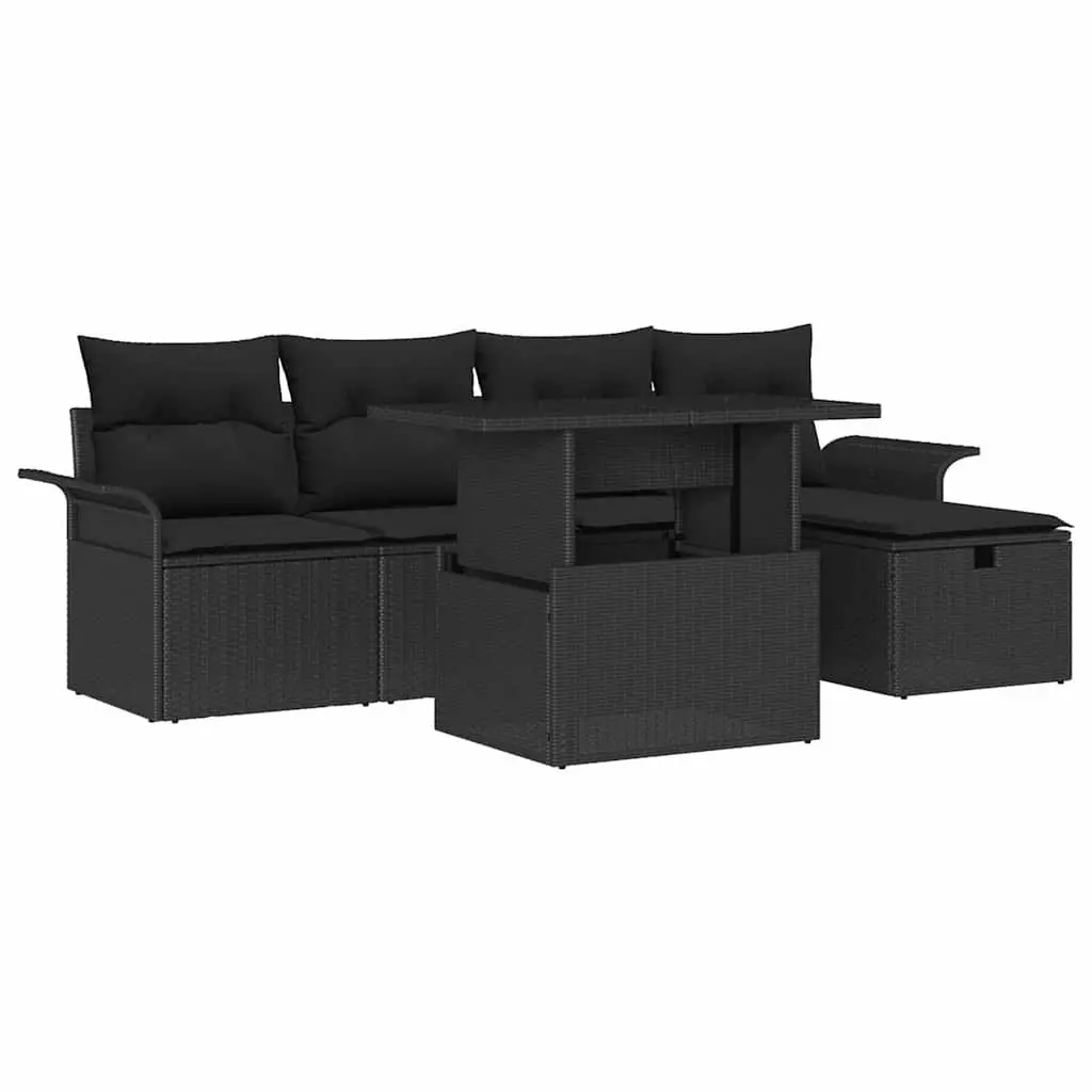 Modular Outdoor Garden Sofa Set Poly Rattan 6 Pieces Black