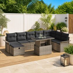 Garden Sofa Set 9 Piece Modular Outdoor Furniture Grey Poly Rattan with Cushions