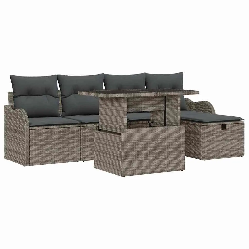Modular Garden Sofa Set Grey Poly Rattan 6 Piece Outdoor Furniture with Storage