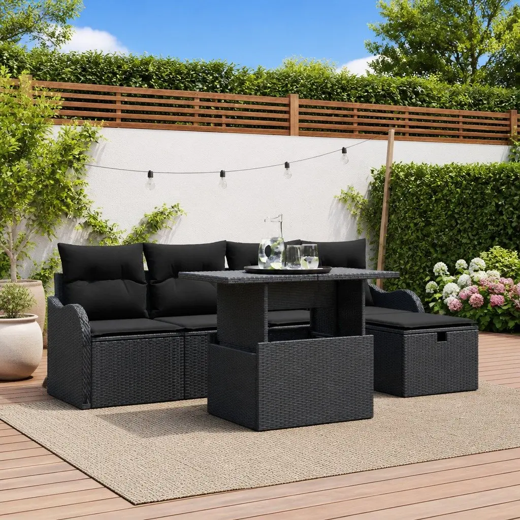Modular Garden Sofa Set 6 Piece Outdoor Furniture with Cushions and Storage Table