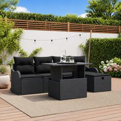 Modular Garden Sofa Set 6 Piece Outdoor Furniture with Cushions Storage Table