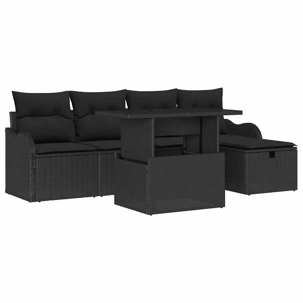 Modular Garden Sofa Set 6 Piece Outdoor Furniture with Cushions and Storage Table