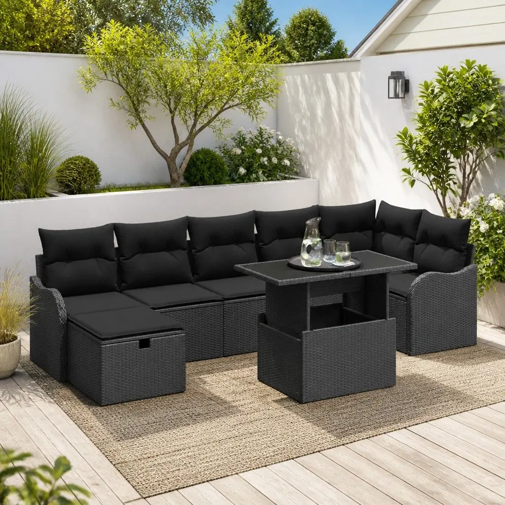 8-Piece Black Outdoor Sofa Set