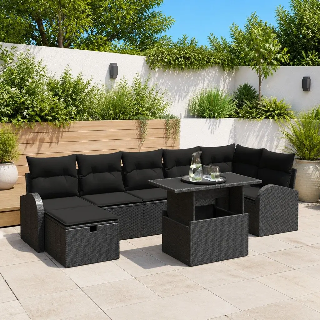 Modular Outdoor Garden Sofa Set 8 Piece Black Poly Rattan Patio Furniture