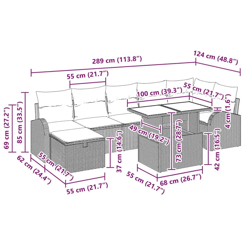 Modular Outdoor Garden Sofa Set 8 Piece Black Poly Rattan Patio Furniture