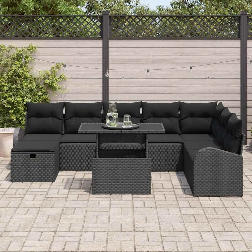 Garden Sofa Set Modular Outdoor Furniture Black Poly Rattan 9 Pieces