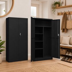 Friendly Black Steel Locker Cabinet with 4 Shelves