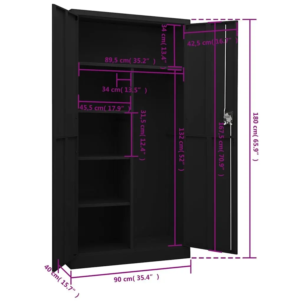 Steel Locker Cabinet Black 4 Shelves Storage Organiser