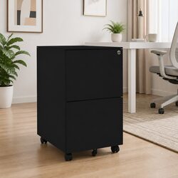 Mobile File Cabinet 2 Drawer Office Filing Storage Black Steel Organiser