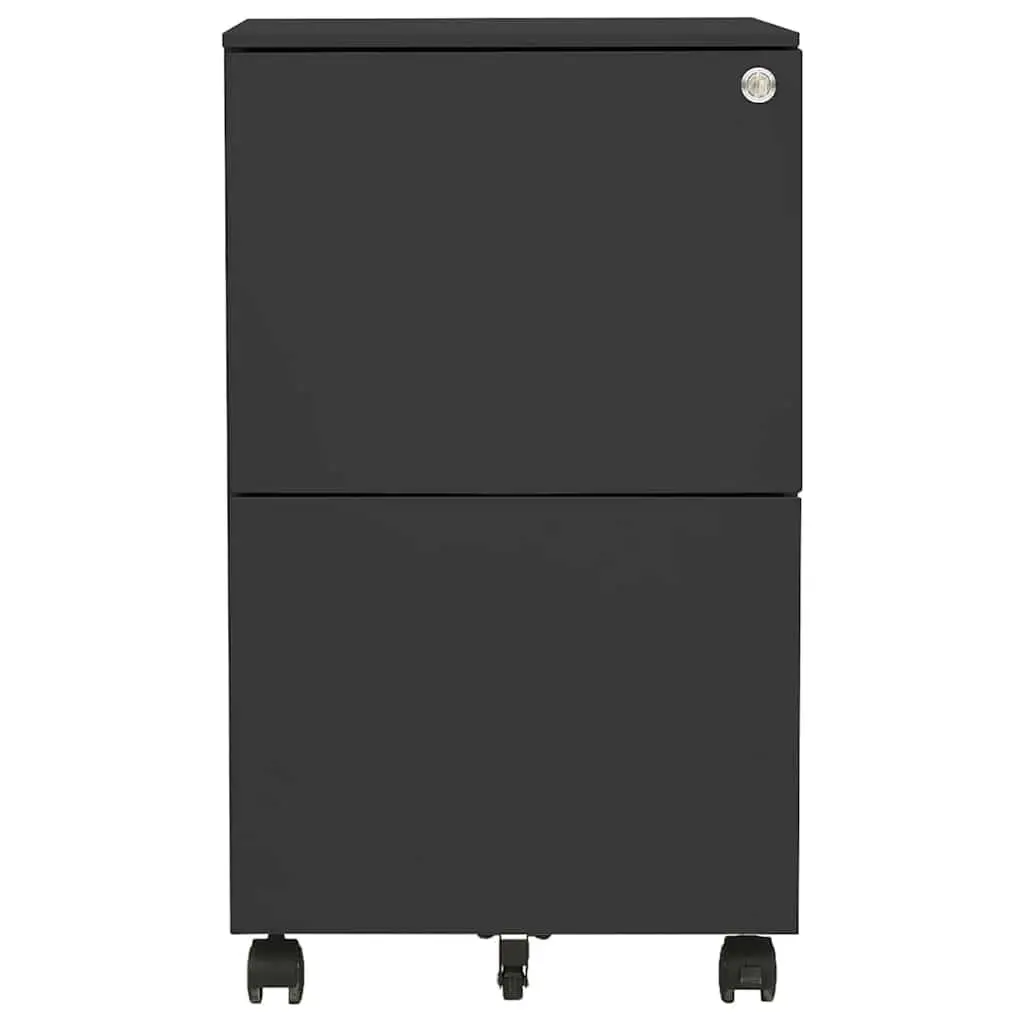 Mobile Filing Cabinet 2 Drawer Office Storage Anthracite Steel Document