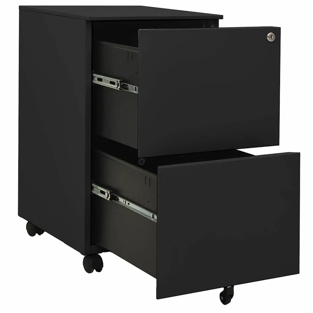 Mobile Filing Cabinet 2 Drawer Office Storage Anthracite Steel Document