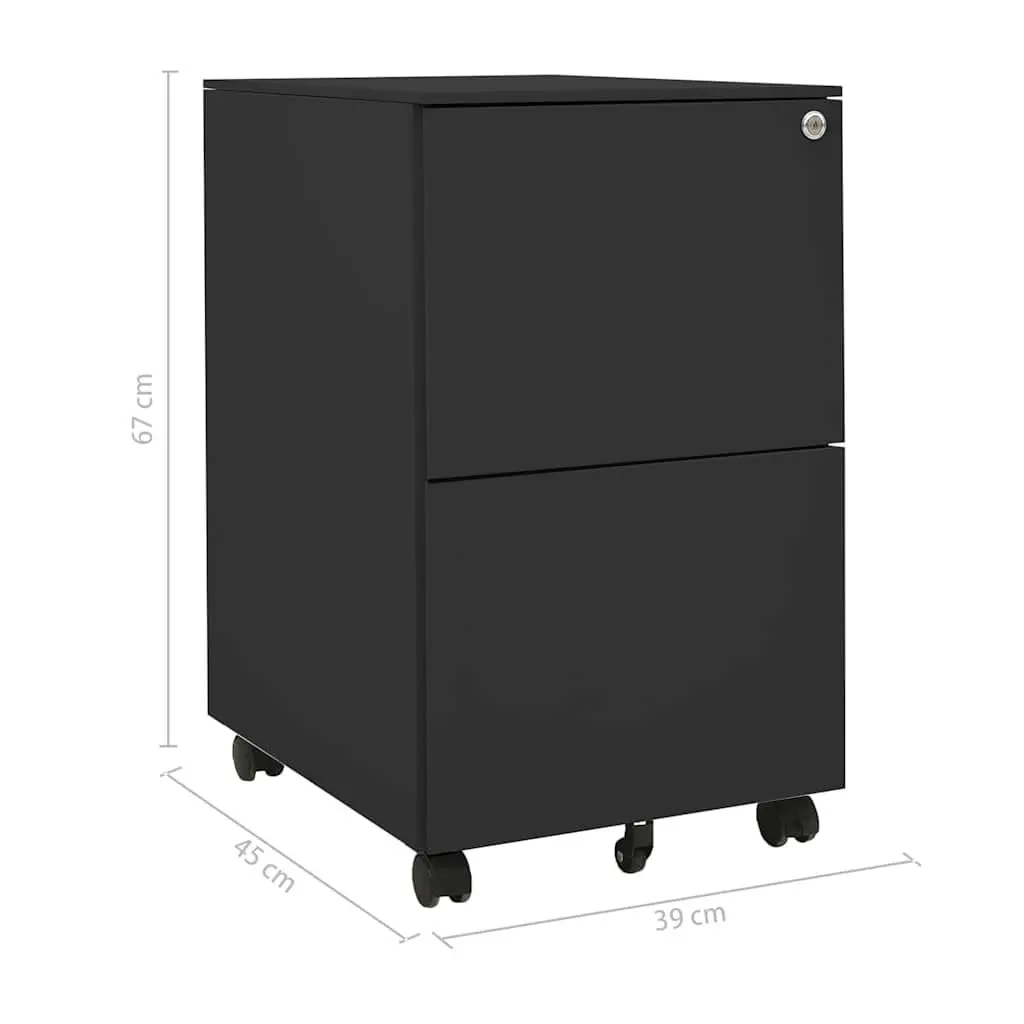 Mobile Filing Cabinet 2 Drawer Office Storage Anthracite Steel Document