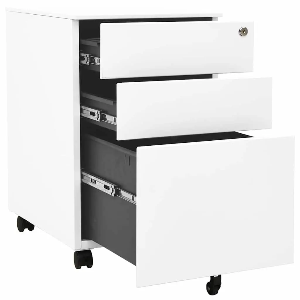 Mobile File Cabinet White Steel 3 Drawer Office Storage Filing Organizer