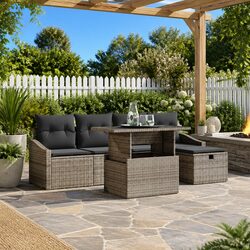 Modular Garden Sofa Set 6 Piece Outdoor Furniture with Cushions Light Grey Poly