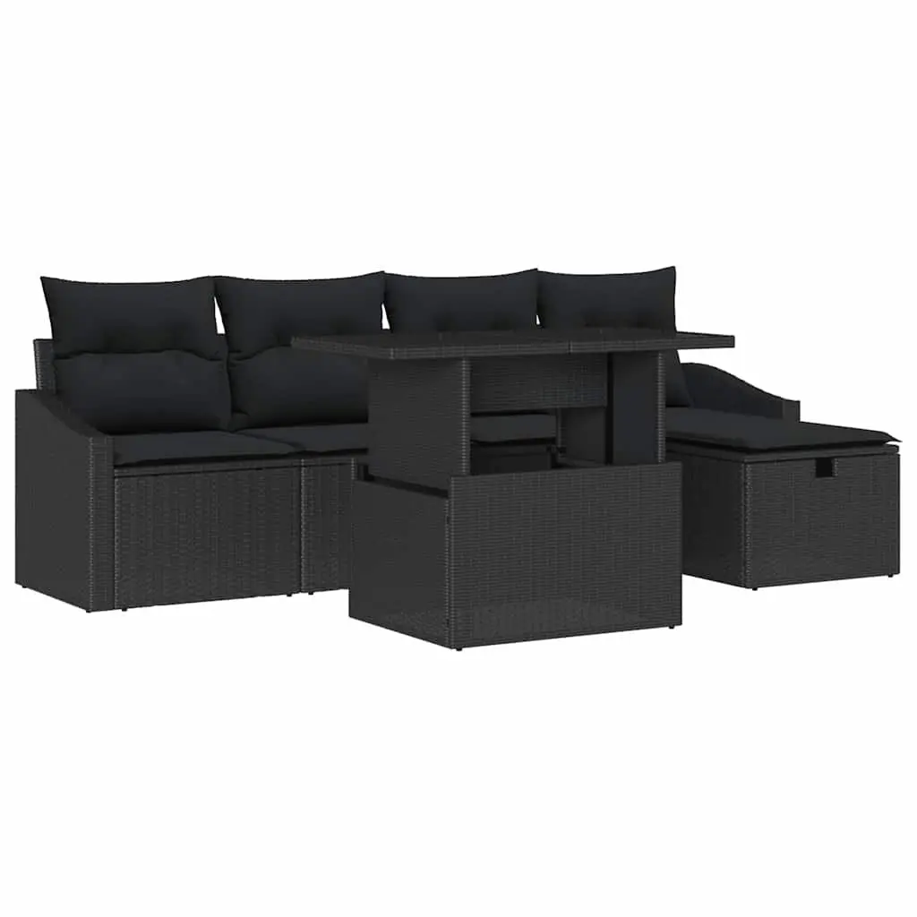 Modular Garden Sofa Set Black Poly Rattan 6 Piece Outdoor Furniture