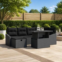 Outdoor Garden Sofa Set 7 Pieces Modular Poly Rattan Furniture with Cushions