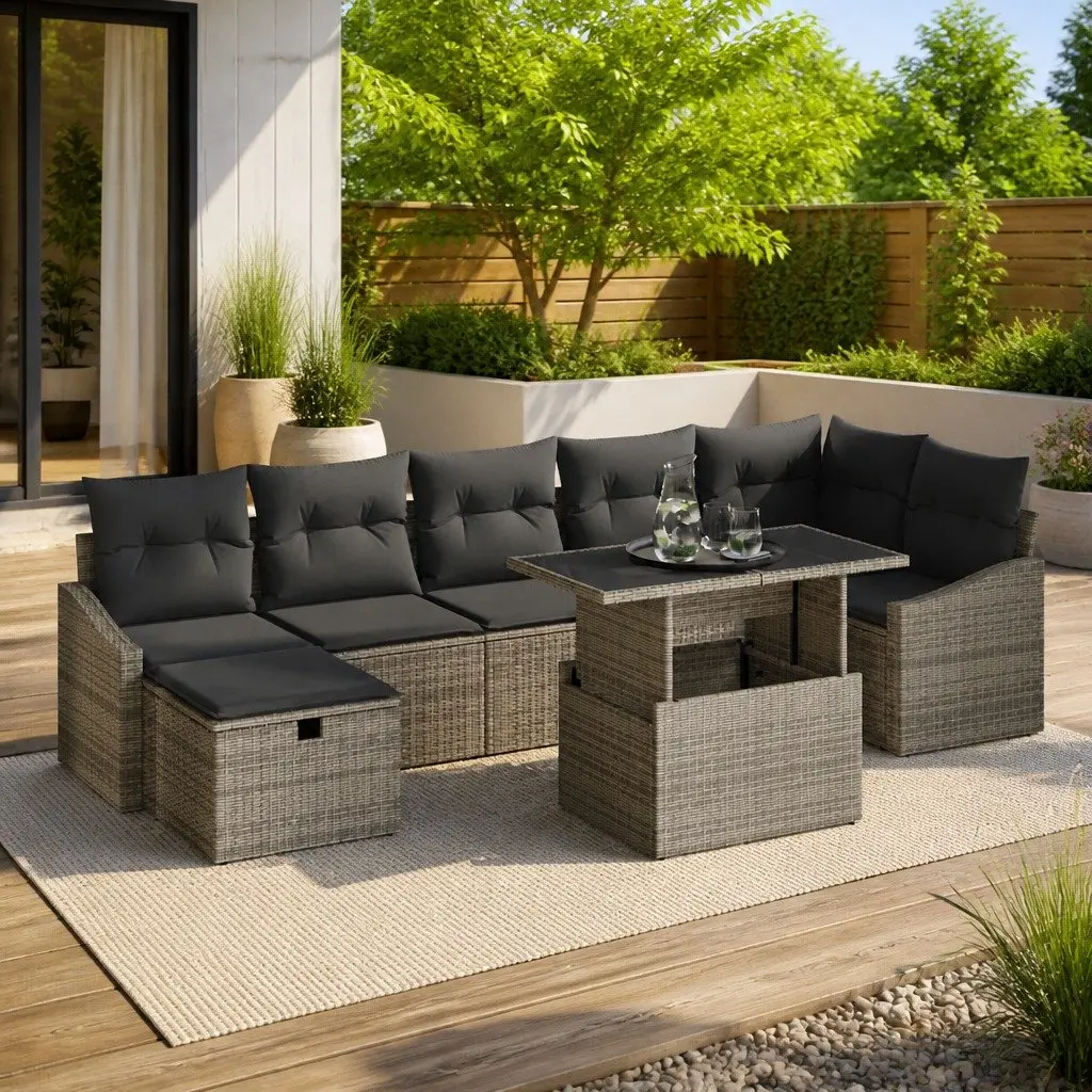 Modular Garden Sofa Set 8 Piece Outdoor Furniture Poly Rattan Seating with Storage
