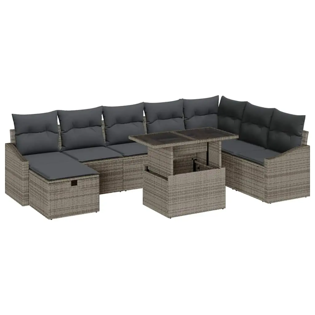 Modular Garden Sofa Set 9 pcs Outdoor Furniture with Storage Cushion Poly Rattan