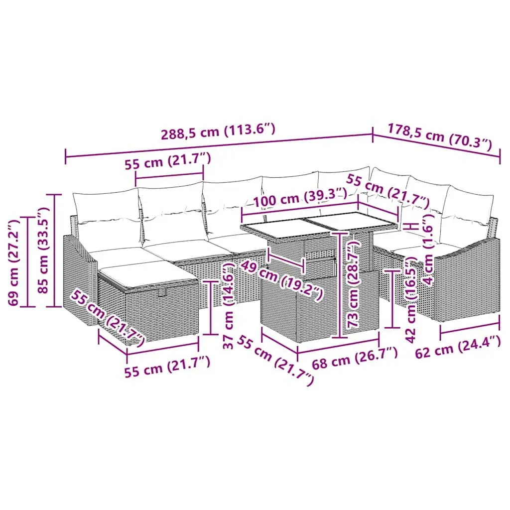 Modular Garden Sofa Set Storage 9 Pieces Poly Rattan Outdoor Furniture