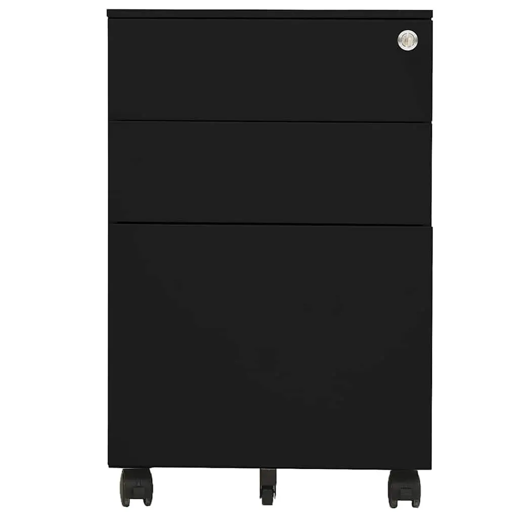 Mobile File Cabinet Lockable 3 Drawer Steel Office Filing Storage Black