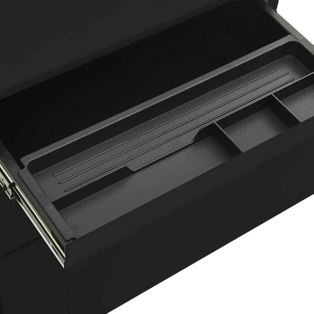 Mobile File Cabinet Lockable 3 Drawer Steel Office Filing Storage Black