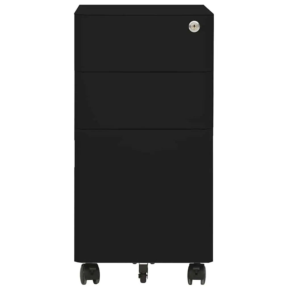 Mobile File Cabinet Black Steel 3 Drawer Office Filing Storage with Lock Wheels