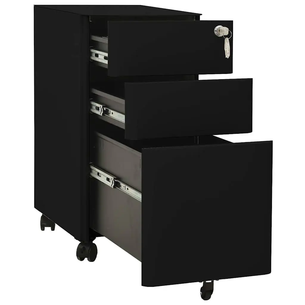 Mobile File Cabinet Black Steel 3 Drawer Office Filing Storage with Lock Wheels