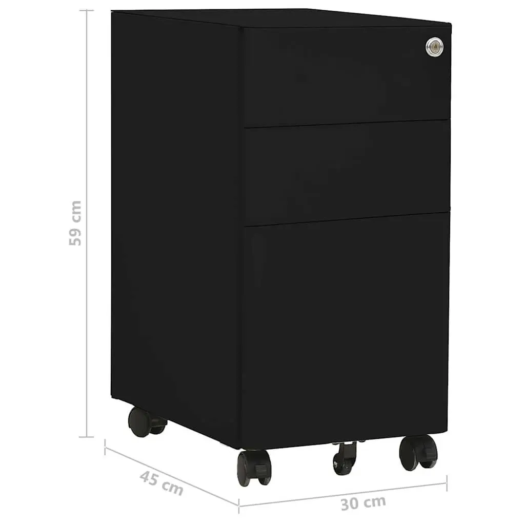 Mobile File Cabinet Black Steel 3 Drawer Office Filing Storage with Lock Wheels