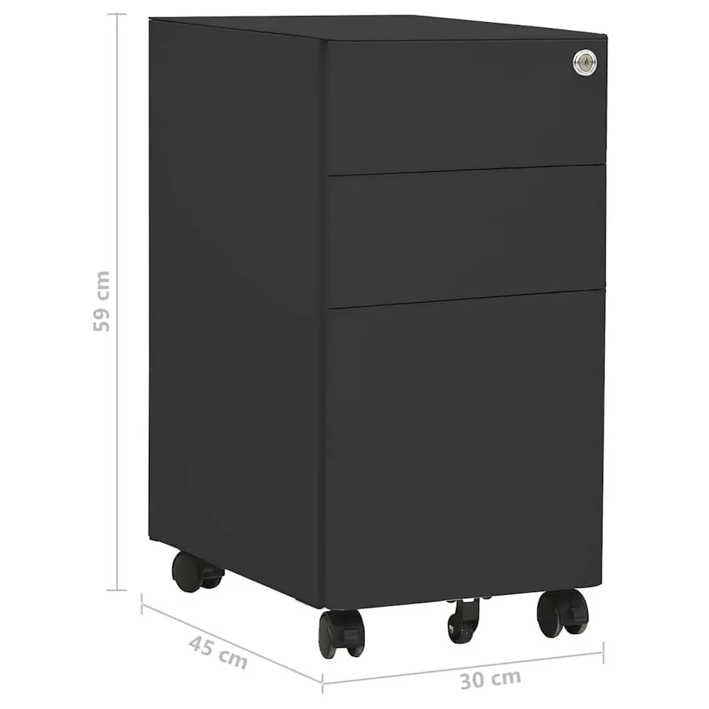 Mobile File Cabinet Steel Anthracite 3 Drawer with Lock