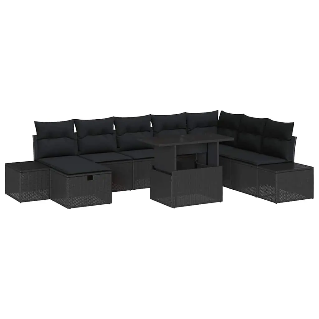 Modular Garden Sofa Set Black Poly Rattan 11 Piece Outdoor Patio Furniture