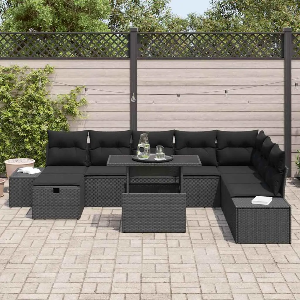 Modular Garden Sofa Set Black Poly Rattan 11 Piece Outdoor Patio Furniture