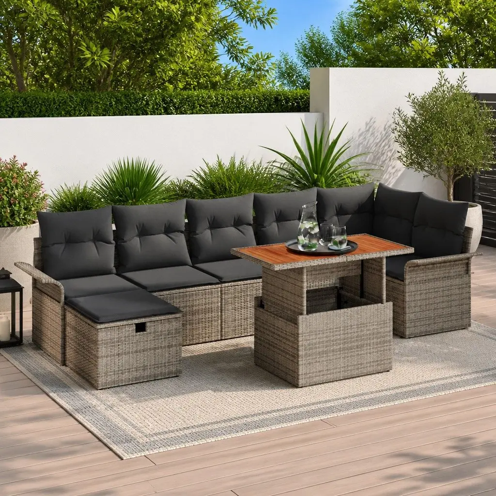 Garden Sofa Set Modular 8 Piece Outdoor Furniture Patio Poly Rattan Grey