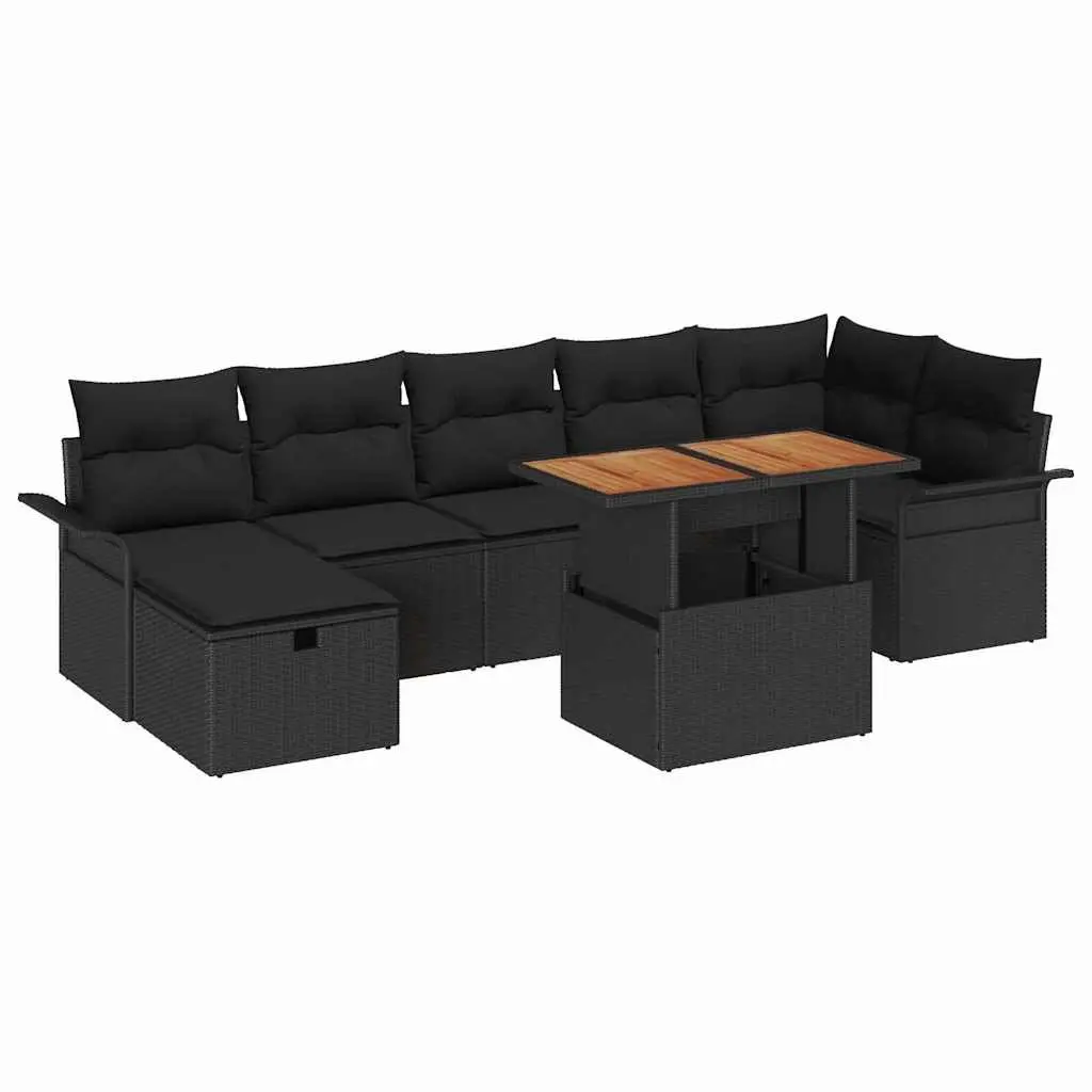 Garden Sofa Set 8 pcs Black Poly Rattan Outdoor Furniture Patio Sectional