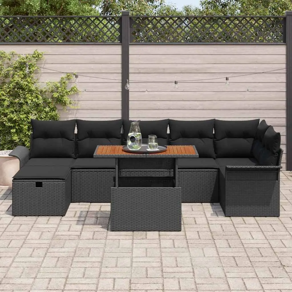 Garden Sofa Set 8 pcs Black Poly Rattan Outdoor Furniture Patio Sectional