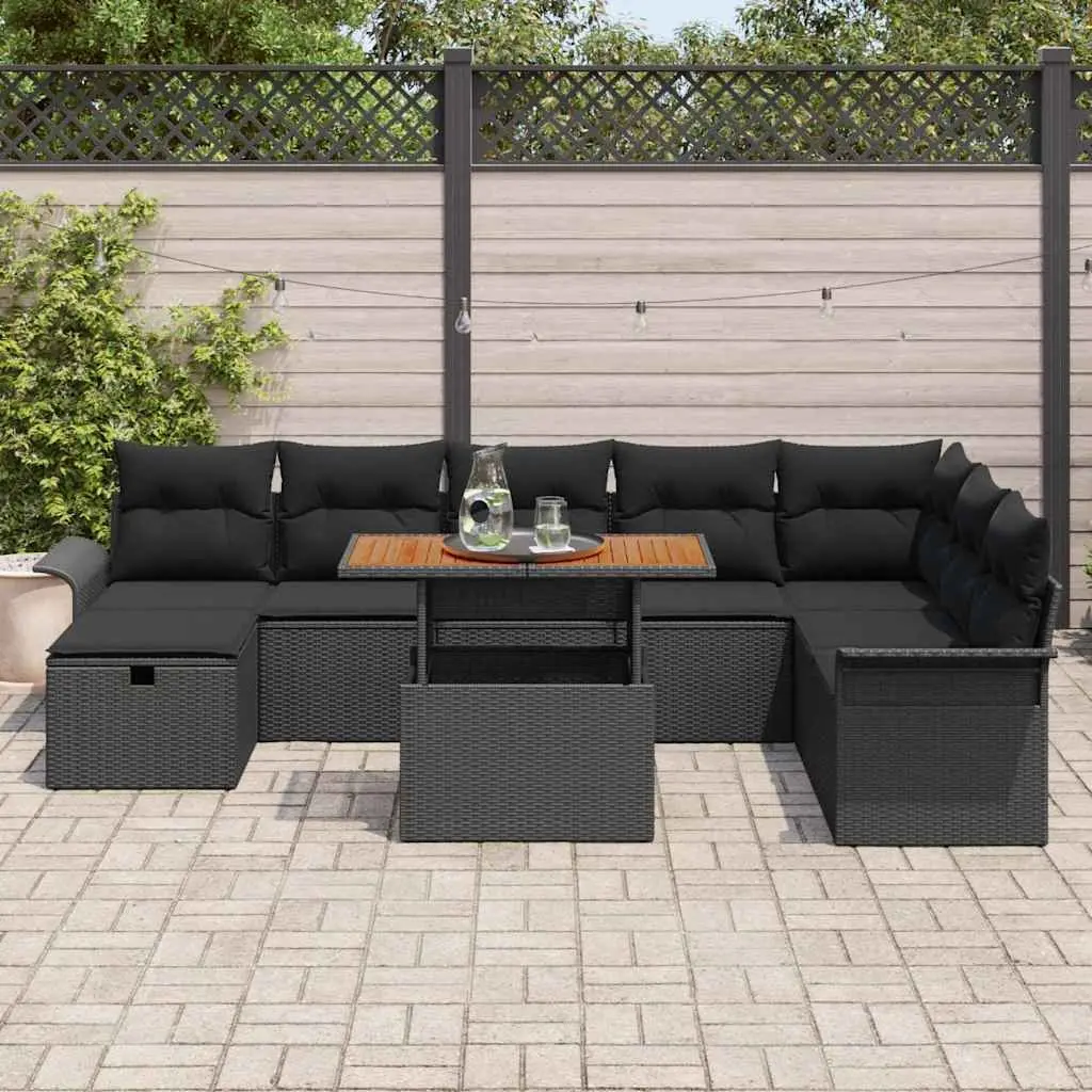 Garden Sofa Set Outdoor Furniture 9 pcs Black Poly Rattan Modular Lounge Seating