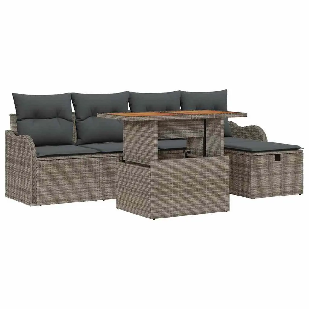 Garden Sofa Set 6 Pieces Grey Outdoor Furniture with Height Adjustable Table