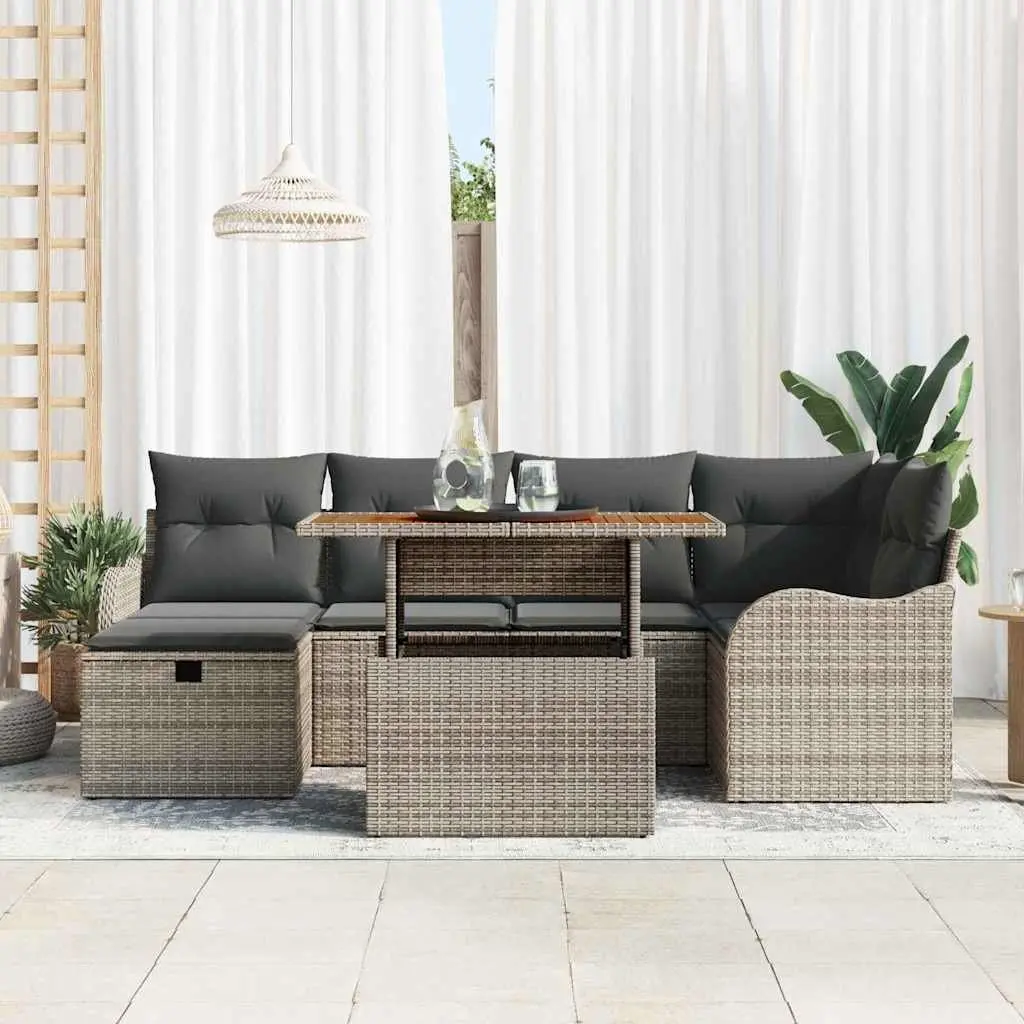 7 Piece Outdoor Garden Sofa Set Grey Modular Sectional Poly Rattan Furniture