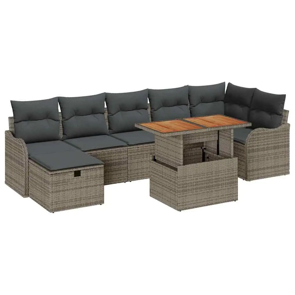 Garden Sofa Set Outdoor Furniture 8 Pieces Grey Poly Rattan with Cushions