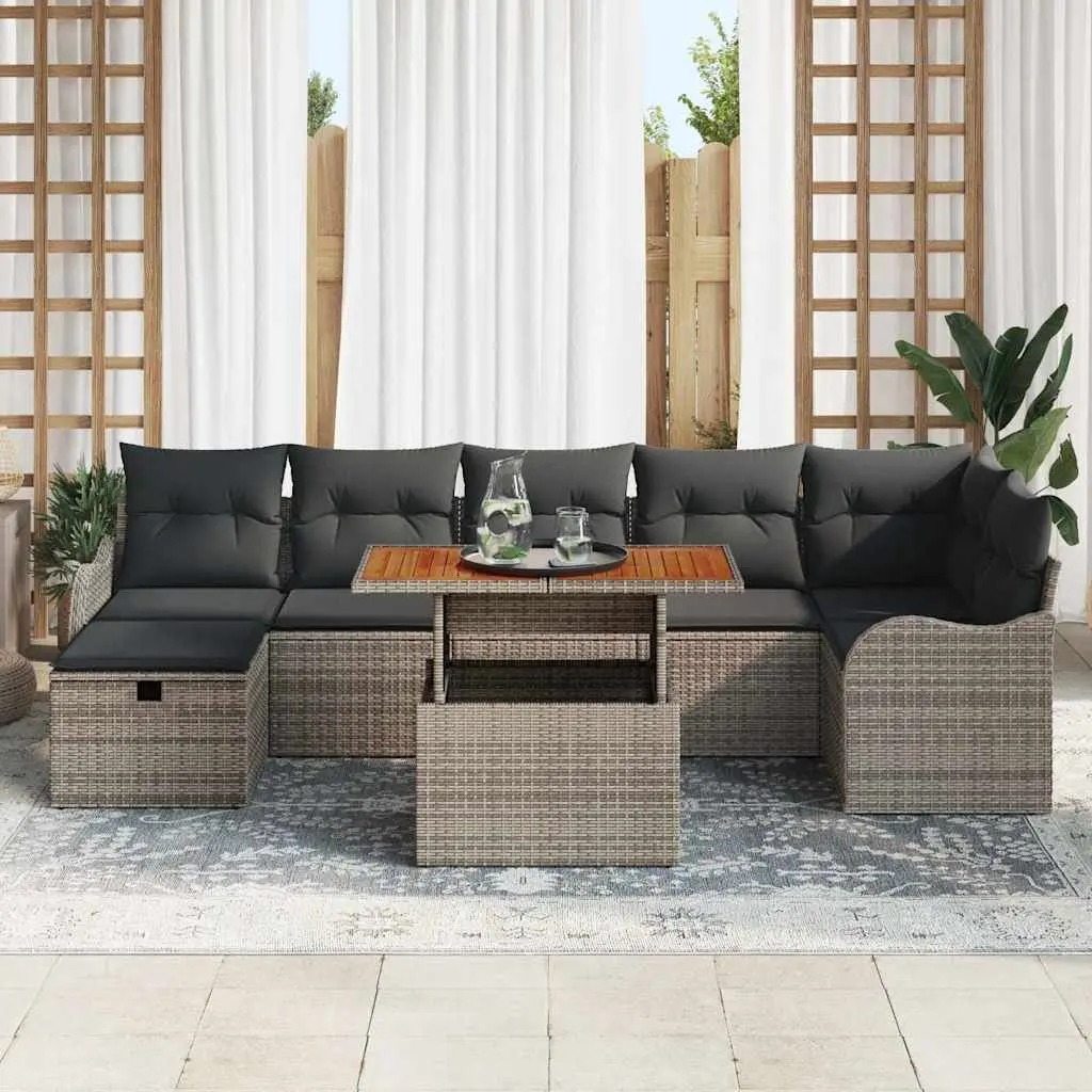 Garden Sofa Set Outdoor Furniture 8 Pieces Grey Poly Rattan with Cushions