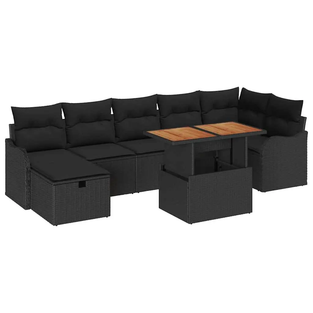 Garden Sofa Set 8 Piece Outdoor Furniture Black Poly Rattan Lounge Suite
