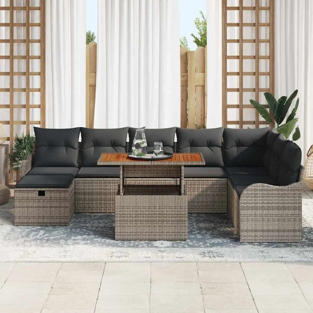 Garden Sofa Set 9 pcs Grey Poly Rattan Modular Outdoor Furniture with Cushions