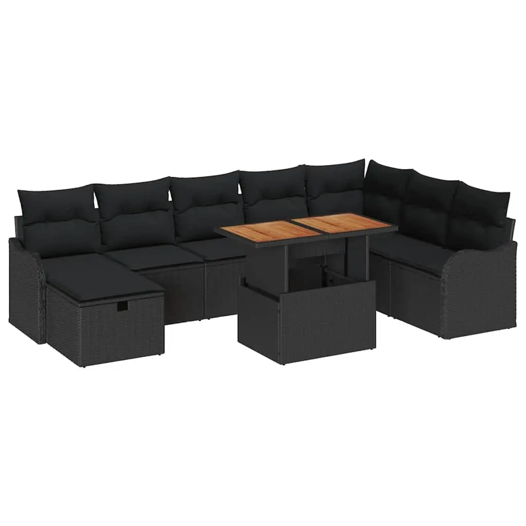 9 Piece Garden Sofa Set Black Poly Rattan Outdoor Furniture Patio Lounge Seating