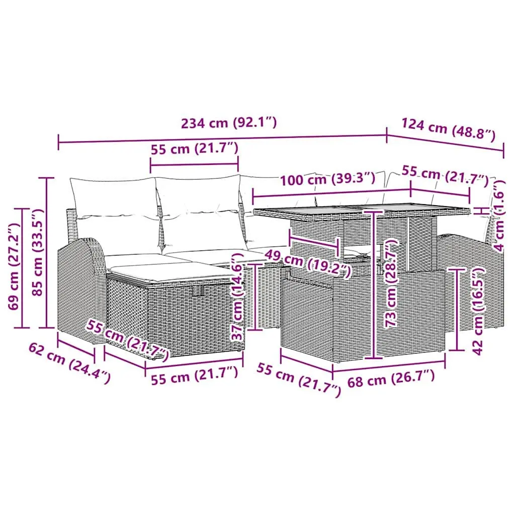 7 Piece Outdoor Garden Sofa Set Black Poly Rattan Modular Lounge Furniture