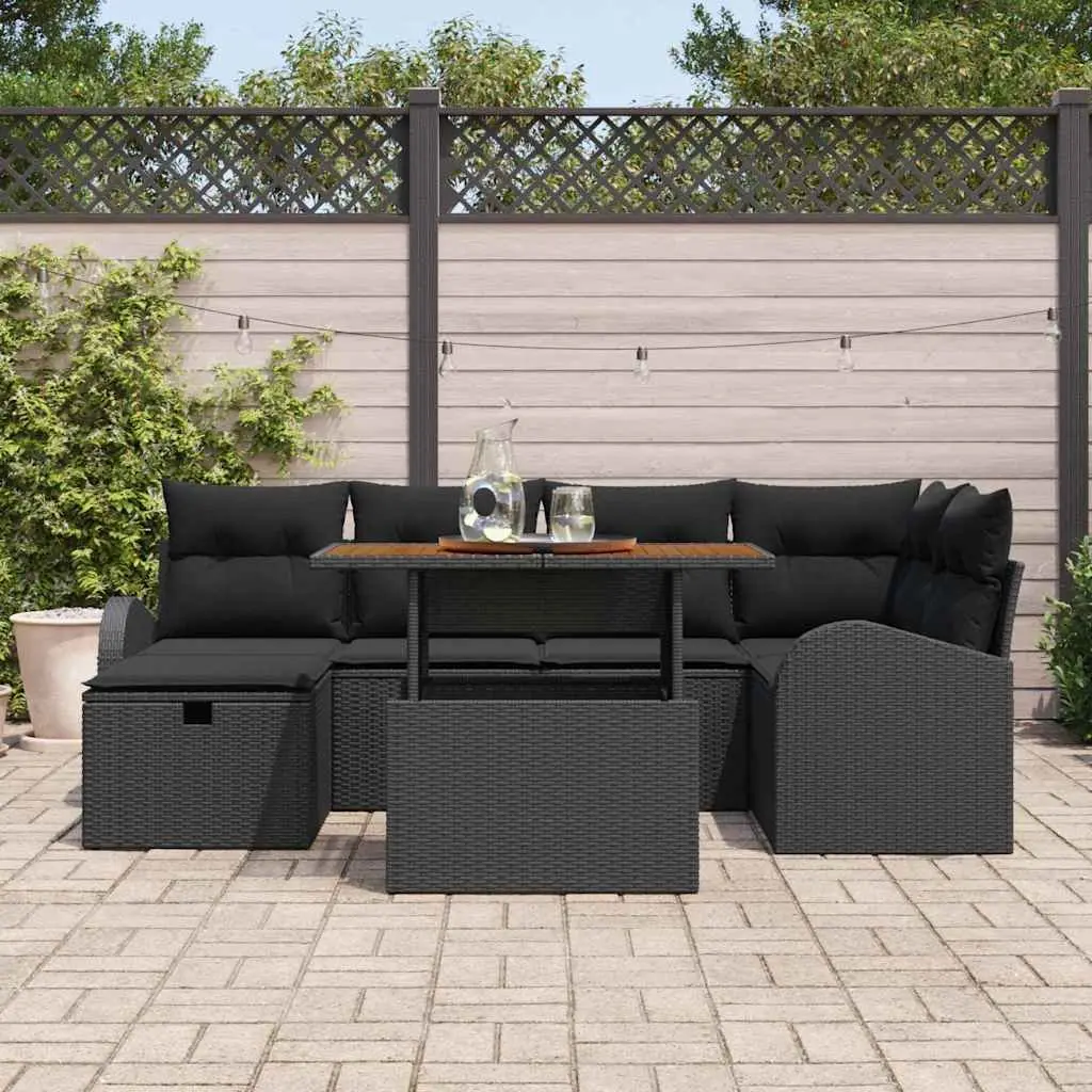 7 Piece Outdoor Garden Sofa Set Black Poly Rattan Modular Lounge Furniture