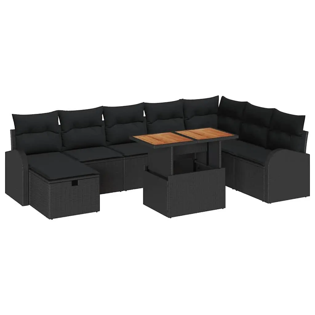 Garden Sofa Set Modular Outdoor Furniture 9 Piece Black Poly Rattan