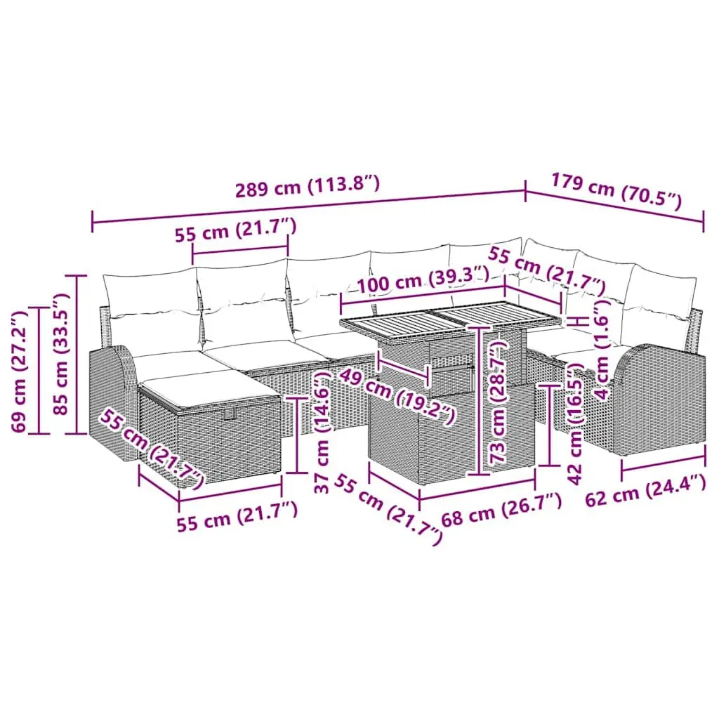 Garden Sofa Set Modular Outdoor Furniture 9 Piece Black Poly Rattan